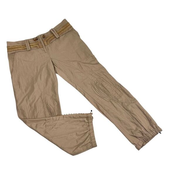 Ermanno Scervino Size Small Women's Tan Embroidered Zippered Cargo Pants 42 Ital - Picture 1 of 16